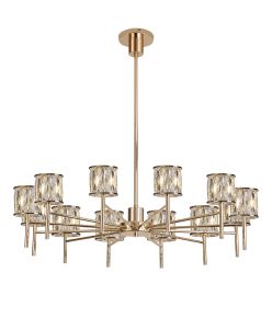 Acacia 91.8cm 12 Light G9 Telescopic Light French Gold / Clear Crystal Shade