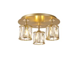 Fonte Round 3 Light G9 35cm Flush Light French Gold / Clear Crystal Shade
