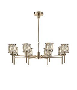 Acacia 76.8cm 8 Light G9 Telescopic/Semi Flush French Gold / Clear Crystal Shade
