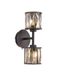 Fonte 2 Light G9 Switched Up / Down Wall Lamp Satin Black / Smoke Crystal Shade