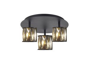 Acacia Round 3 Light G9 35cm Flush Light Satin Black / Smoke Crystal Shade