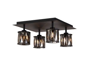 Fonte Square 4 Light G9 40cm Flush Light Satin Black / Smoke Crystal Shade
