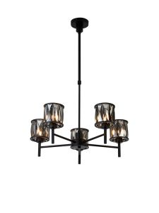 Acacia 55.5cm 5 Light G9 Telescopic Light Satin Black / Smoke Crystal Shade