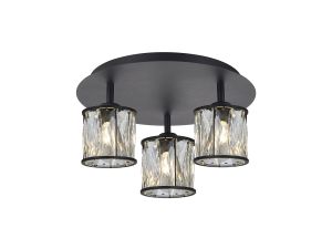 Acacia 35cm Round 3 Light G9 Flush Sand Black / Clear Crystal Shade