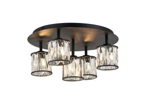 Acacia 46cm Round 5 Light G9 Flush Sand Black / Clear Crystal Shade