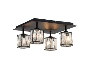 Acacia Square 4 Light G9 Flush Sand Black / Clear Crystal Shade
