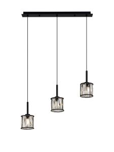 Acacia 3 Light G9 2m Linear Pendant Sand Black / Clear Crystal Shade