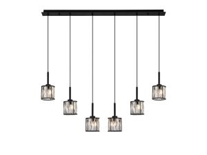 Acacia 6 Light G9 2m Linear Pendant Sand Black / Clear Crystal Shade