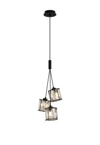 Acacia 12cm 3 Light G9 2m Cluster Pendant Sand Black / Clear Crystal Shade