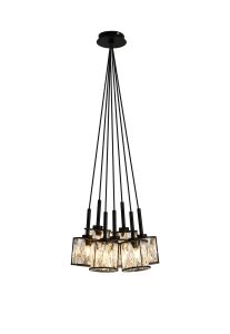 Acacia 28.5cm 7 Light G9 1.5m Cluster Pendant Sand Black / Clear Crystal Shade