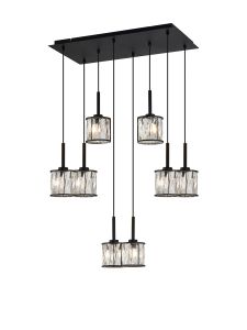 Acacia 8 Light G9 2m Rectangle Multiple Pendant Sand Black / Clear Crystal Shade