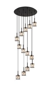 Acacia 56cm 13 Light G9 2.5m Round Multiple Pendant Sand Black / Clear Crystal Shade Item Weight: 15.91kg
