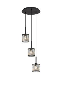 Acacia 30cm 3 Light G9 2m Round Pendant Sand Black / Clear Crystal Shade