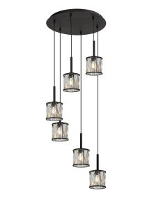 Acacia 40cm 6 Light G9 2.5m Round Multiple Pendant Sand Black / Clear Crystal Shade