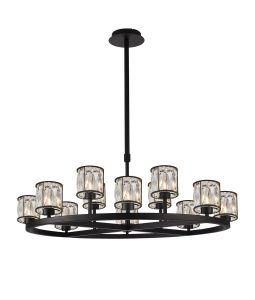 Acacia 90.8cm 8 + 4 Light Round G9 Telescopic Light Sand Black / Clear Crystal Shade