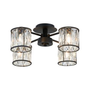 Acacia 46.8cm 4 Light G9 Semi Flush Sand Black / Clear Crystal Shade