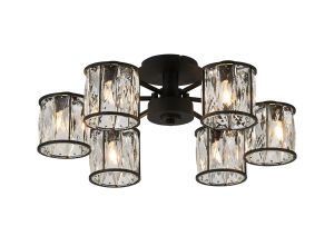 Fonte 51.8cm 6 Light G9 Semi Flush Sand Black / Clear Crystal Shade