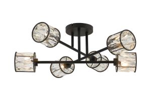 Fonte 69cm 6 Light G9 Crossed Arm Semi Flush Sand Black / Clear Crystal Shade