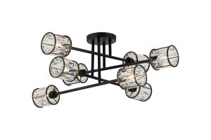 Fonte 85cm 8 Light G9 Crossed Arm Semi Flush Sand Black / Clear Crystal Shade