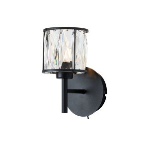 Acacia 1 Light G9 Switched Wall Lamp Sand Black / Clear Crystal Shade
