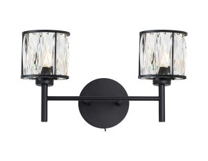 Acacia 2 Light G9 Switched Wall Lamp Sand Black / Clear Crystal Shade