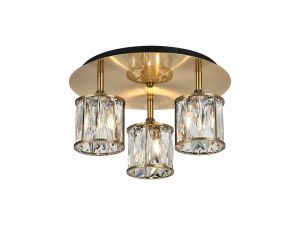 Fonte 35cm Round 3 Light G9 Flush Antique Brass / Clear Crystal Shade