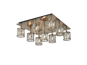 Fonte Square 9 Light G9 Flush Antique Brass / Clear Crystal Shade