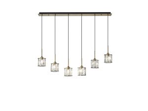 Acacia 6 Light G9 2m Linear Pendant Antique Brass / Clear Crystal Shade