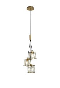 Acacia 12cm 3 Light G9 2m Cluster Pendant Antique Brass / Clear Crystal Shade