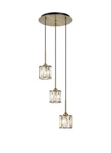 Acacia 30cm 3 Light G9 2m Round Pendant Antique Brass / Clear Crystal Shade