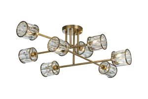 Fonte 85cm 8 Light G9 Crossed Arm Semi Flush Antique Brass / Clear Crystal Shade