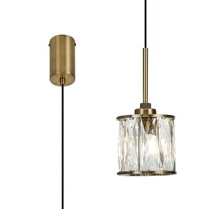 Acacia 10.8cm 1 Light G9 2m Single Pendant Antique Brass / Clear Crystal Shade