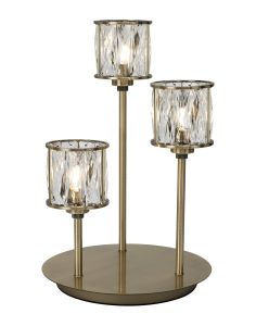 Acacia 3 Light G9 Round Touch Switch Crystal Table Lamp Antique Brass & Clear Crystal Shade
