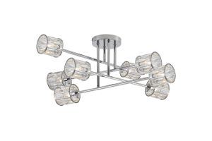 Fonte 85cm 8 Light G9 Crossed Arm Semi Flush Polished Chrome / Clear Crystal Shade