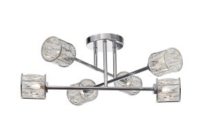Fonte 69cm 6 Light G9 Crossed Arm Semi Flush Polished Chrome / Clear Crystal Shade