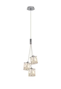 Acacia 12cm 3 Light G9 2m 1 Drop Cluster Pendant Polished Chrome / Clear Crystal Shade