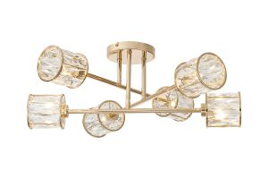 Fonte 69cm 6 Light G9 Crossed Arm Semi Flush French Gold / Clear Crystal Shade