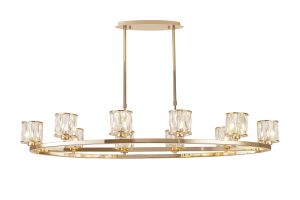 Acacia 10 Light Oval G9 Telescopic Light French Gold / Clear Crystal Shade