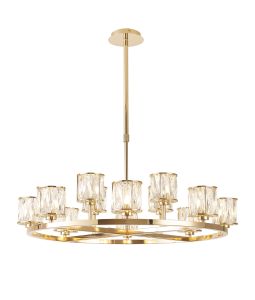 Acacia 90.8cm 8 + 4 Light Round G9 Telescopic Light French Gold / Clear Crystal Shade