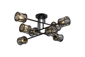 Fonte 85cm 8 Light G9 Crossed Arm Semi Flush Sand Black / Smoked Crystal Shade