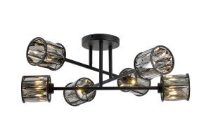 Fonte 69cm 6 Light G9 Crossed Arm Semi Flush Sand Black / Smoked Crystal Shade