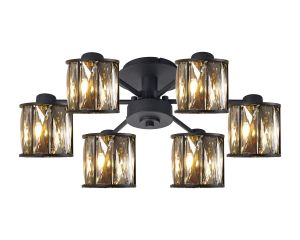 Fonte 51.8cm 6 Light G9 Semi Flush Sand Black / Smoked Crystal Shade