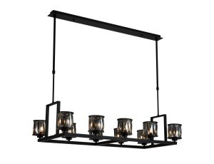Acacia 10 Light Rectangle G9 Telescopic Light Sand Black / Smoked Crystal Shade