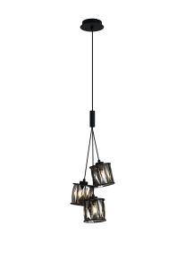 Acacia 12cm 3 Light G9 2m 1 Drop Cluster Pendant Sand Black / Smoked Crystal Shade
