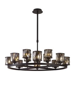 Acacia 90.8cm 8 + 4 Light Round G9 Telescopic Light Sand Black / Smoked Crystal Shade