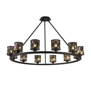 Acacia 105.8cm 12 Light Round G9 Telescopic Light Sand Black / Smoked Crystal Shade