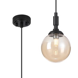 Notte 12cm Pendant, 1 Light G9, IP44, Satin Black/Amber Smooth Round Glass