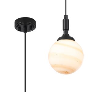Notte 12cm Pendant, 1 Light G9, IP44, Satin Black/Brown/White Round Marble Effect Glass