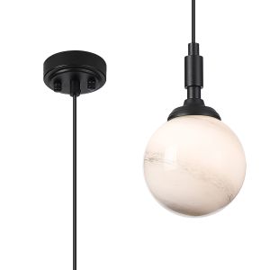Notte 12cm Pendant, 1 Light G9, IP44, Satin Black/Grey/White Round Marble Effect Glass