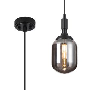 Notte 9cm Pendant, 1 Light G9, IP44, Satin Black/Smoke Smooth Tubular Glass